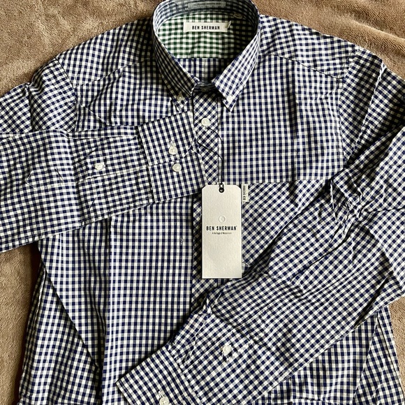 Ben Sherman Mens Small Long Sleeve Button Down Shirt Blue Depths Check - Picture 2 of 9